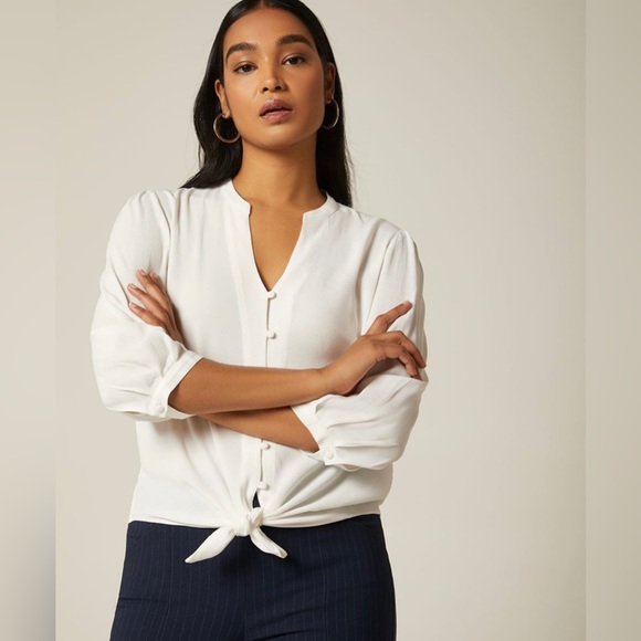 RW&co Tie Front 3/4 Sleeve Blouse - Picture 1 of 7